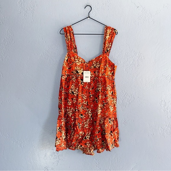 Free People Floral Pattern Play Mini Linen Dress Size Large - Picture 2 of 7
